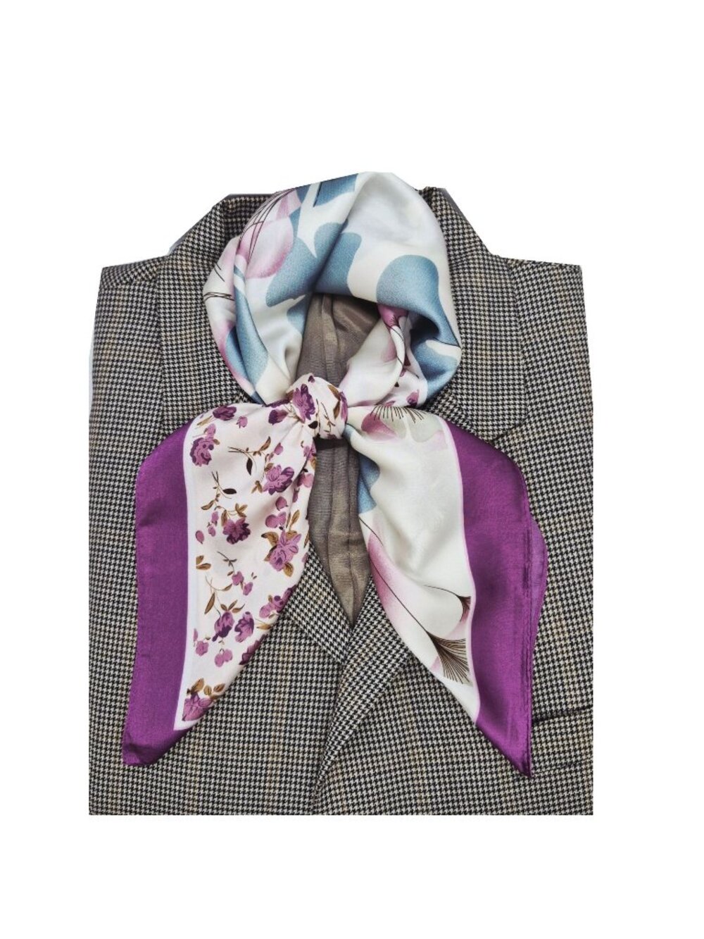 ✨✨Elegant Bandana Square Scarf Silky Floral Purple Beige Luxury Fashion Boho New